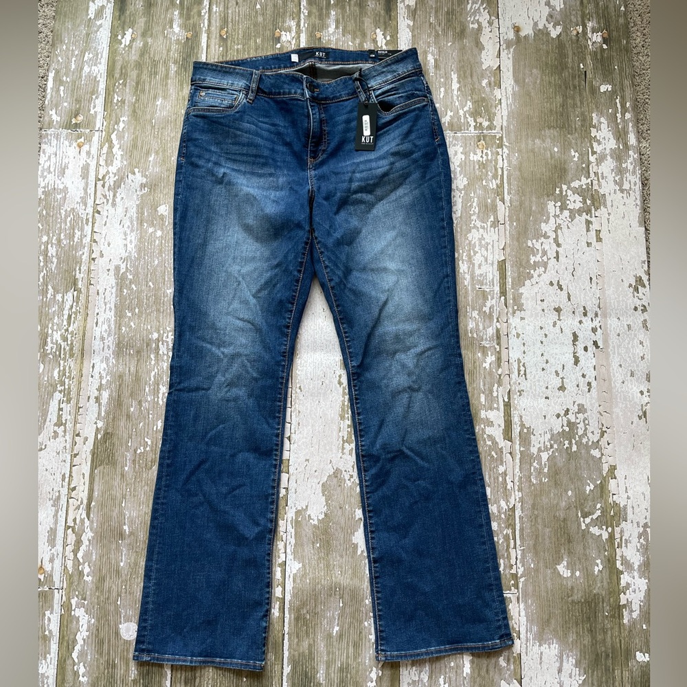 NWT Kut from the Kloth Natalie High Rise Bootcut Jeans 16W Dark Wash Distressed
